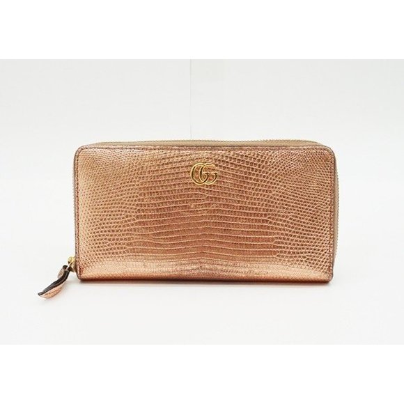 Gucci Rose Wallet Zip GG Pink Lizard Long - Picture 1 of 3